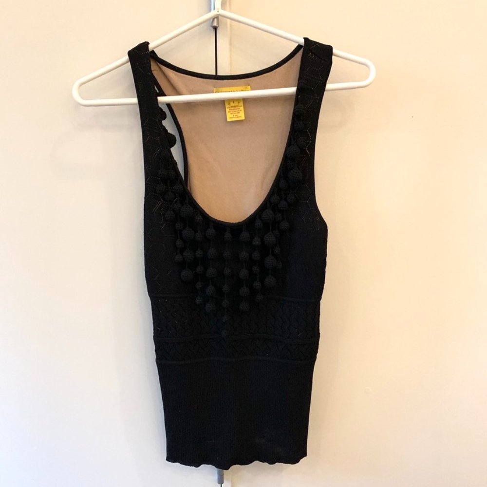 Black Crochet Tank with Pom Pom Detail